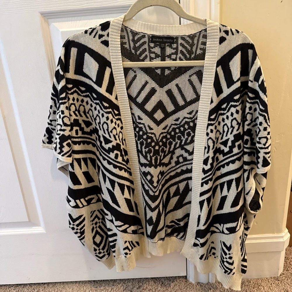 Jealous Tomato Black and White Geometric Cardigan